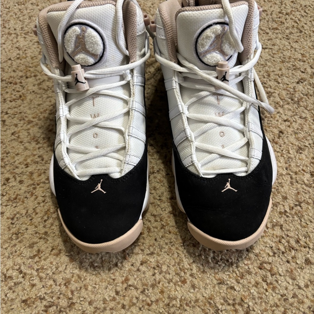 Jordan Mens White and Black Sneakers with Tan Accents